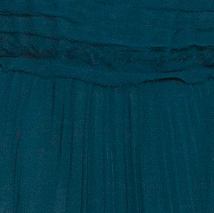 Pre Owned CH Carolina Herrera Green Crepe Pleated Sleeveless Maxi Dress L