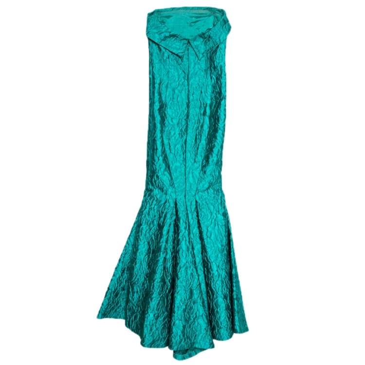Pre Owned Carolina Herrera Green Jacquard Strapless Mermaid Gown S 