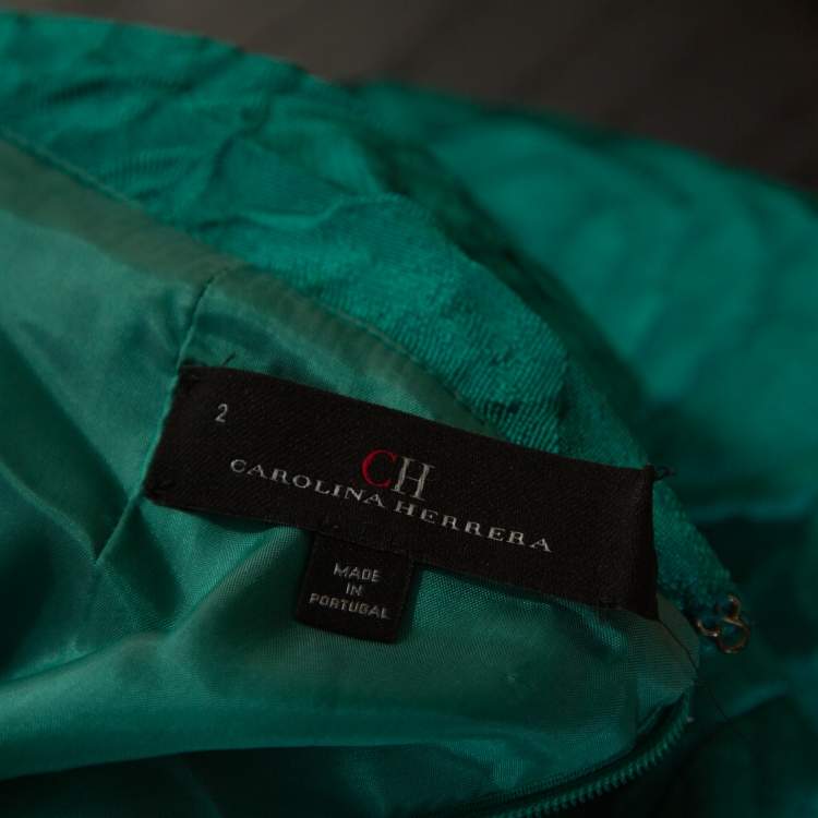 Pre Owned Carolina Herrera Green Jacquard Strapless Mermaid Gown S 