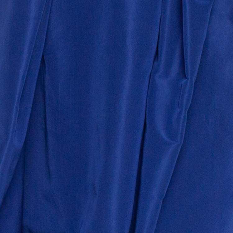 Pre Owned Carolina Herrera Royal Blue Silk Off Shoulder Gown L