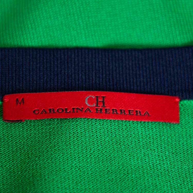 مملوكة مسبقًا CH Carolina Herrera Green Knit Contrast Trim Bow Detail Sleeveless Top M