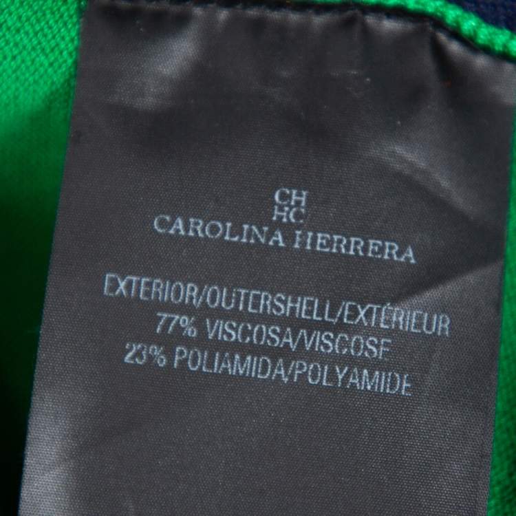 مملوكة مسبقًا CH Carolina Herrera Green Knit Contrast Trim Bow Detail Sleeveless Top M