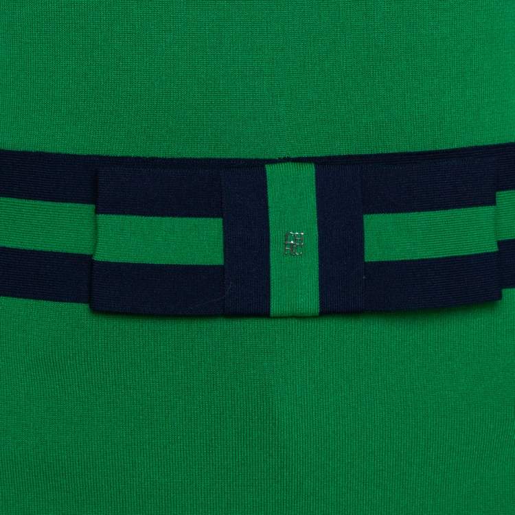 مملوكة مسبقًا CH Carolina Herrera Green Knit Contrast Trim Bow Detail Sleeveless Top M