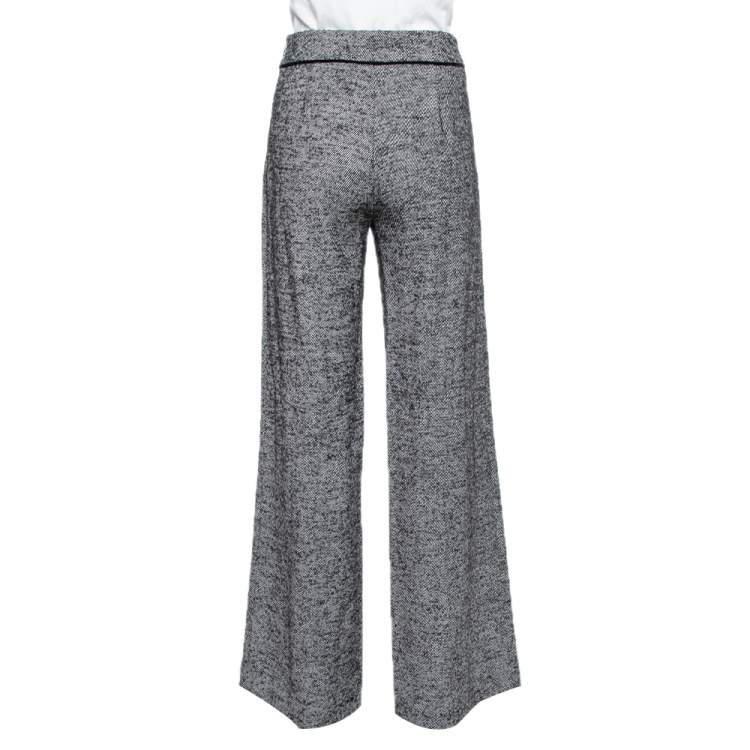 Pre Owned Carolina Herrera Monochrome Striped Wool High Waist Straight Leg Trousers S