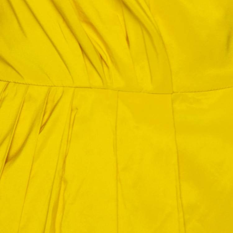 Pre Owned CH Carolina Herrera Yellow Pleated Maxi Wrap Dress S