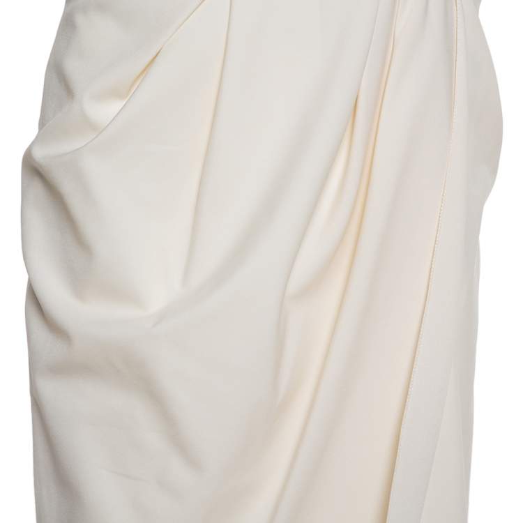 Pre Owned Carolina Herrera Cream Wool & Silk Draped Midi Skirt M