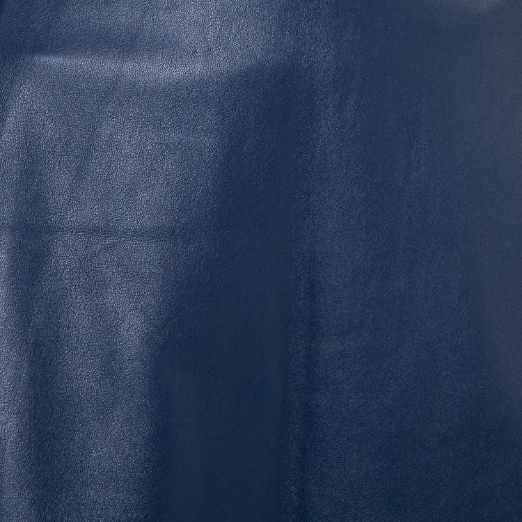 Pre Owned Carolina Herrera Navy Blue Leather A-Line Skirt L