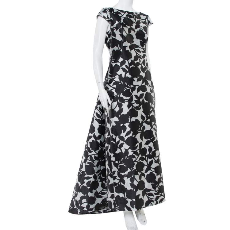 Pre Owned CH Carolina Herrera Monochrome Printed Scoop Back Sleeveless Gown L 
