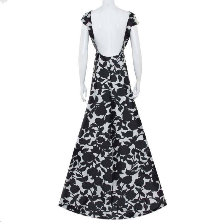 Pre Owned CH Carolina Herrera Monochrome Printed Scoop Back Sleeveless Gown L 