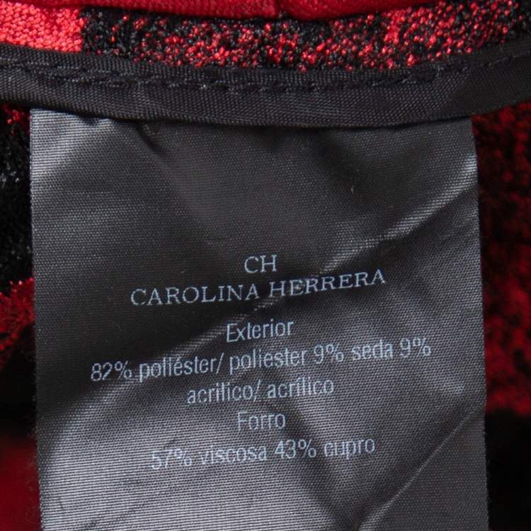 Pre Owned CH Carolina Herrera Red & Black Floral Crinkled Brocade Flared Maxi Dress L