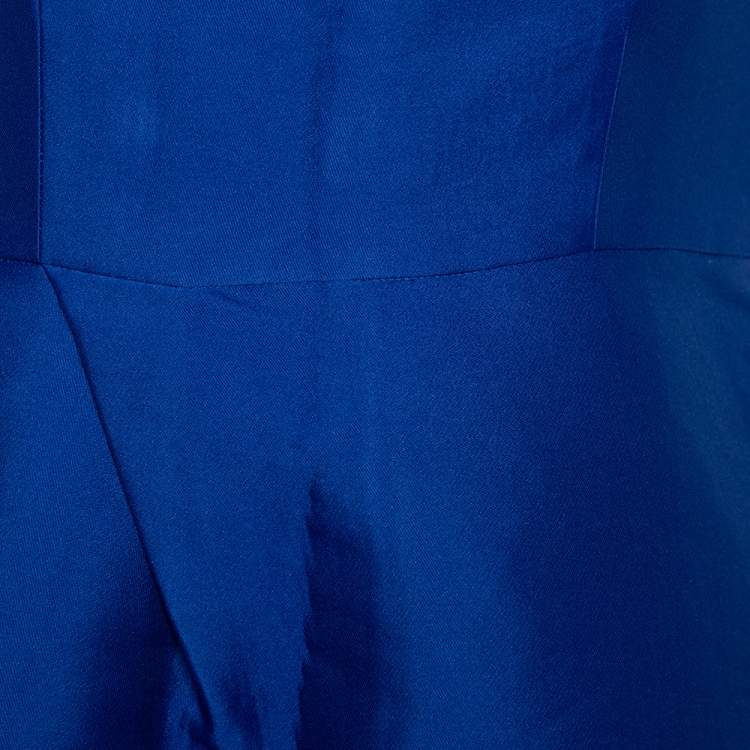 Pre Owned CH Carolina Herrera Royal Blue Silk Draped Detail Flared Dress S