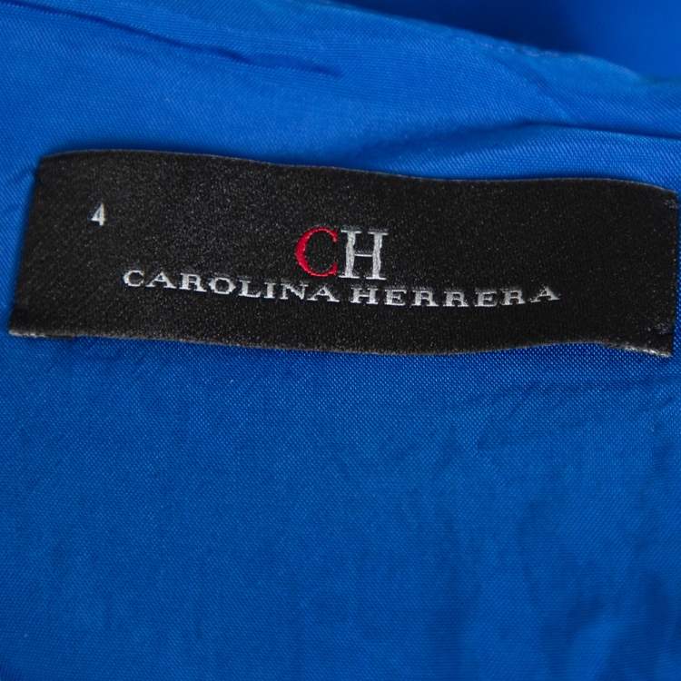 Pre Owned CH Carolina Herrera Royal Blue Silk Draped Detail Flared Dress S