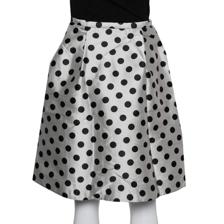 Pre Owned CH Carolina Herrera Monochrome Polka Dot Satin Box Pleated Short Skirt XS