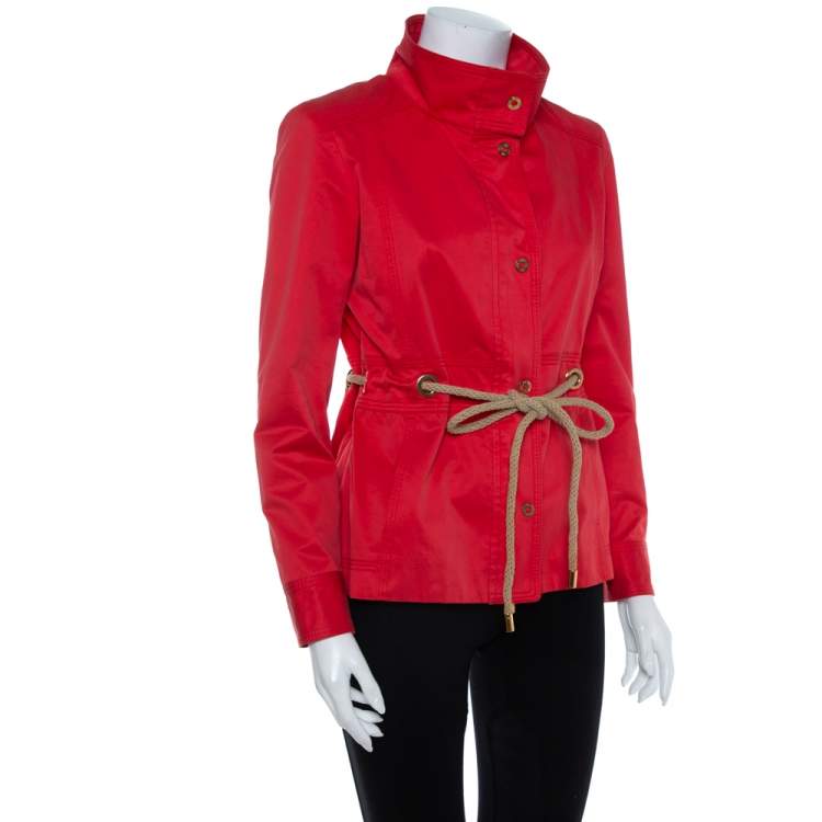 CH Carolina Herrera Vintage Red Cotton Zipper Front Waist Tie