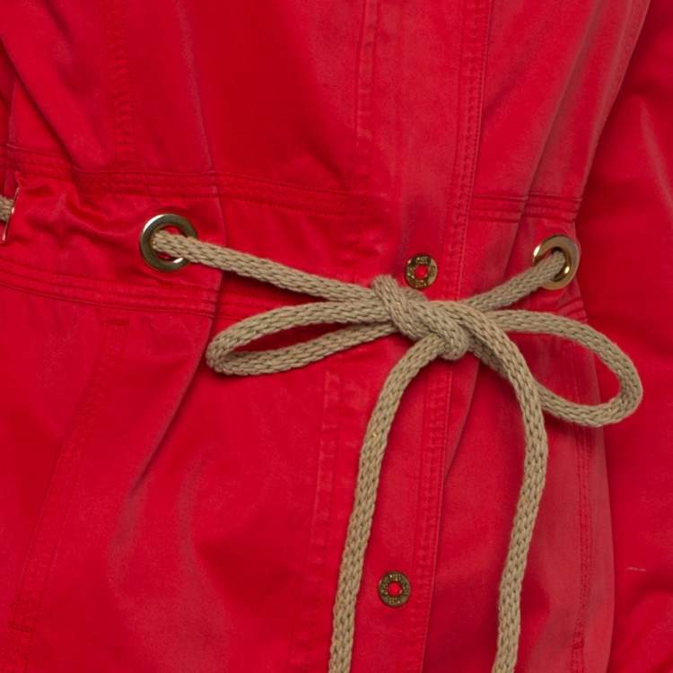 Pre Owned CH Carolina Herrera Vintage Red Cotton Zipper Front Waist Tie Detail Jacket M