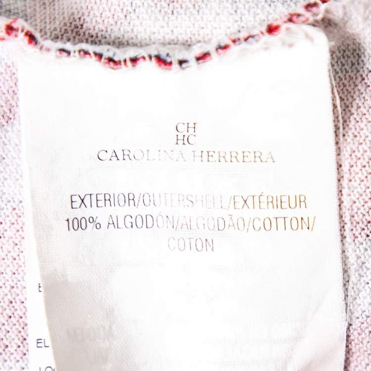 Pre Owned CH Carolina Herrera Red Floral & Logo Printed Cotton Pique Polo T-Shirt M
