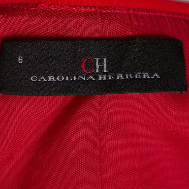 Pre Owned CH Carolina Herrera Red Crepe Ruffled Detail Sleeveless Maxi Dress M