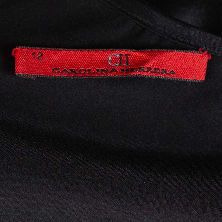 Pre Owned CH Carolina Herrera Black Satin Pleated Detail Top L