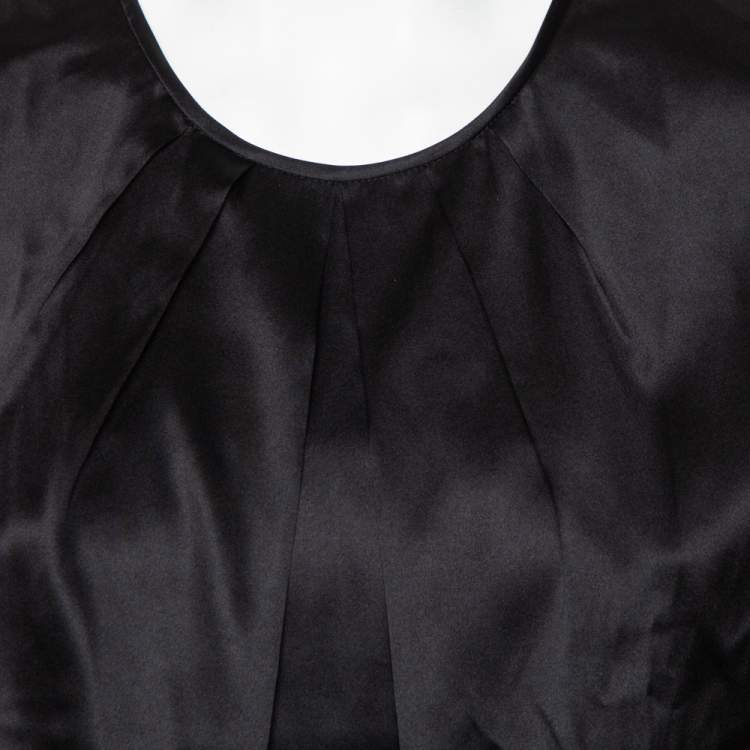 Pre Owned CH Carolina Herrera Black Satin Pleated Detail Top L