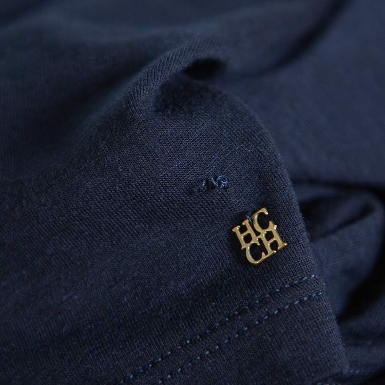 Pre Owned CH Carolina Herrera Navy Blue Wool & Silk Top XS