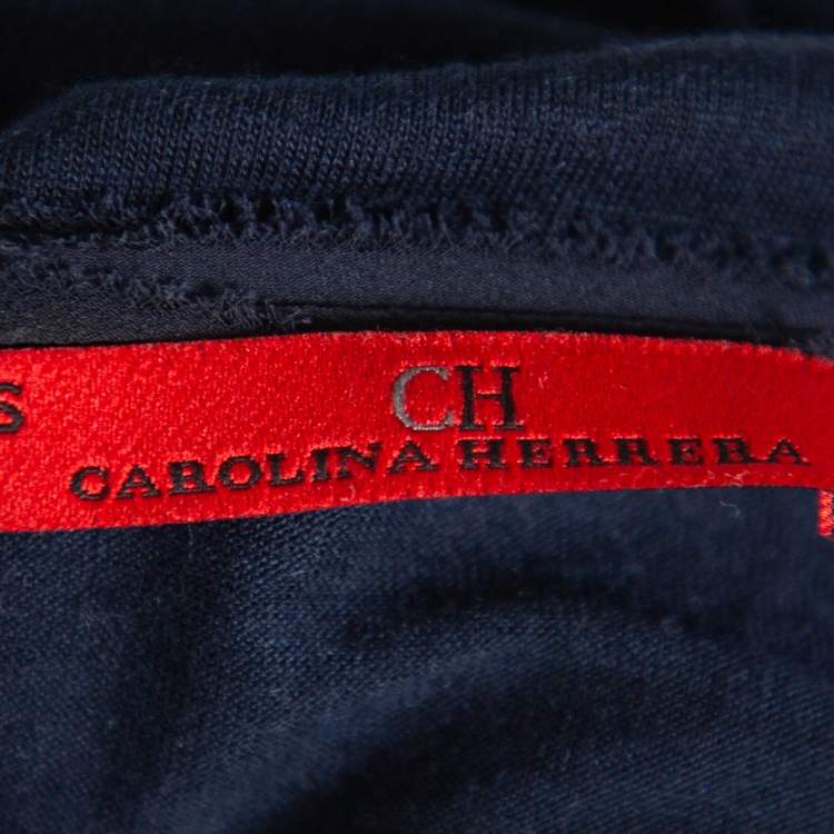 Pre Owned CH Carolina Herrera Navy Blue Wool & Silk Top XS