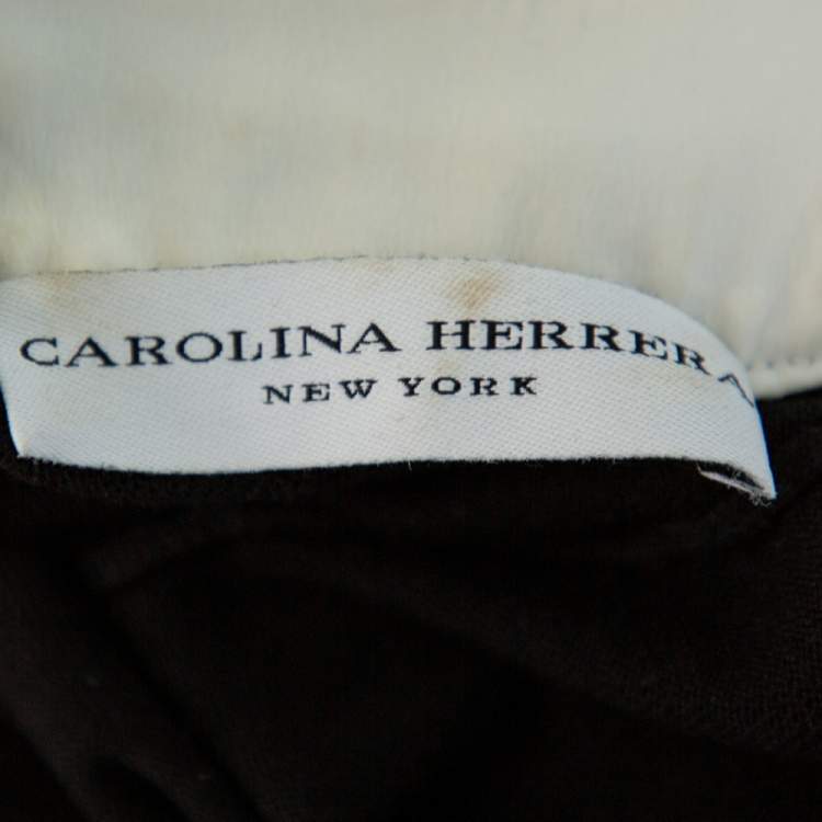 Pre Owned Carolina Herrera Black Knit Contrast Neck Detail Button Front Cardigan XS
