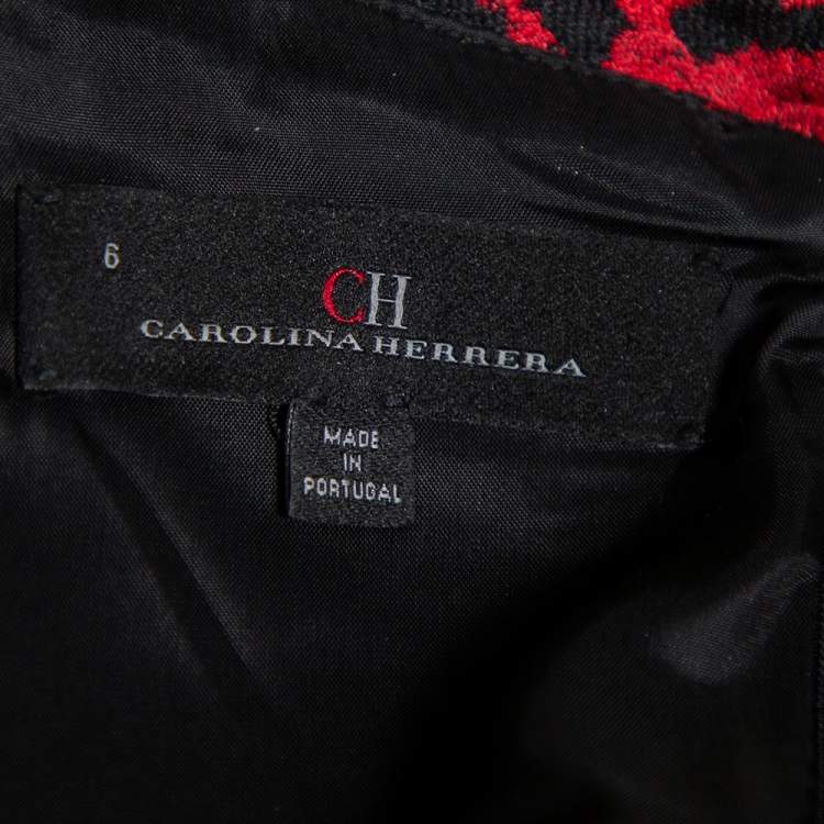 Pre Owned CH Carolina Herrera Red & Black Floral Jacquard Strapless Mermaid Gown M