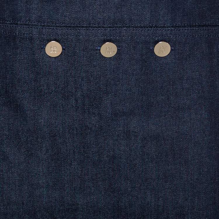 Pre Owned CH Carolina Herrera Navy Blue Denim Button Detail Knee Length Skirt L