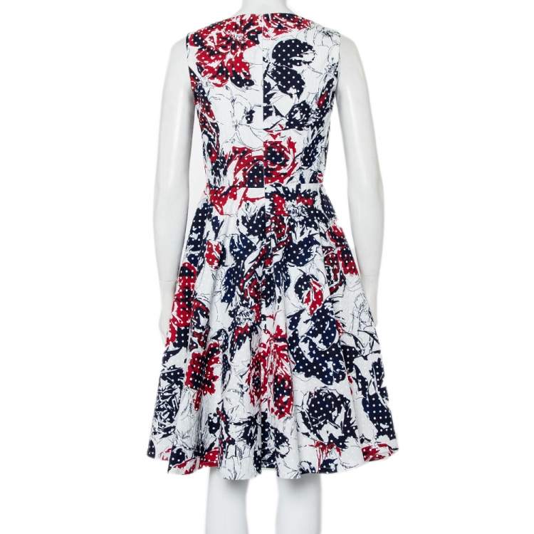 Pre Owned Carolina Herrera Multicolor Abstract Printed Textured Cotton Sleeveless Midi Dress M