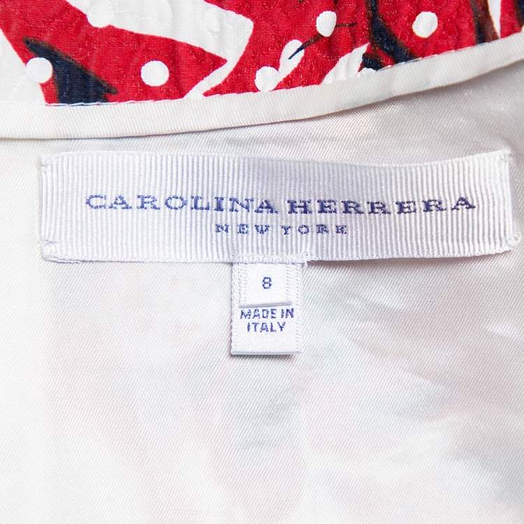 Pre Owned Carolina Herrera Multicolor Abstract Printed Textured Cotton Sleeveless Midi Dress M