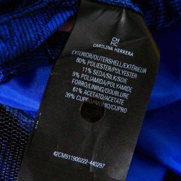 Pre Owned CH Carolina Herrera Royal Blue Crinkled Jacquard Strapless Gown S