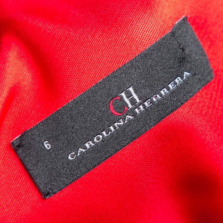 Pre Owned Carolina Herrera Red Sateen Backless Evening Gown M