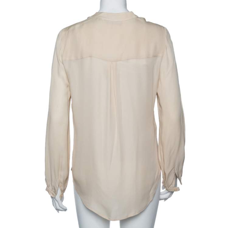 Pre Owned Carolina Herrera Cream Silk Ruffled Cuff Detail Blouse M 
