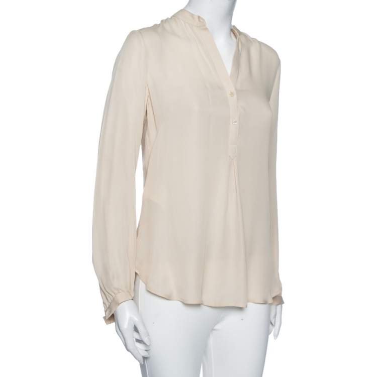 Pre Owned Carolina Herrera Cream Silk Ruffled Cuff Detail Blouse M 