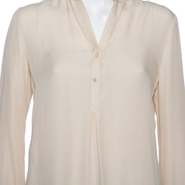 Pre Owned Carolina Herrera Cream Silk Ruffled Cuff Detail Blouse M 
