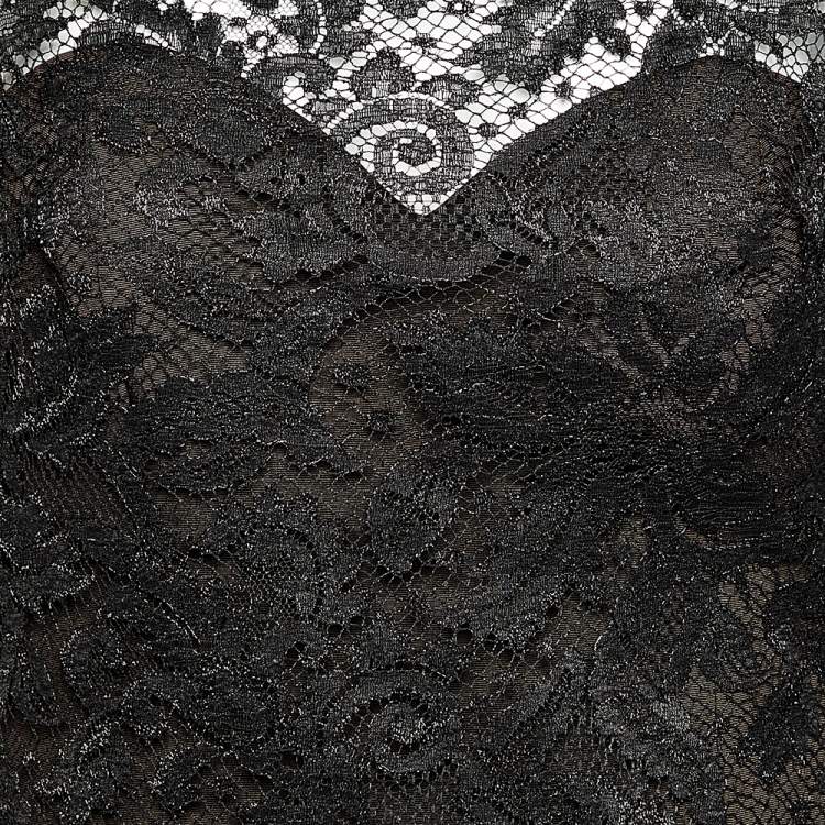 Pre Owned Carolina Herrera Black Lace Trail Detail Long Sleeve Gown L
