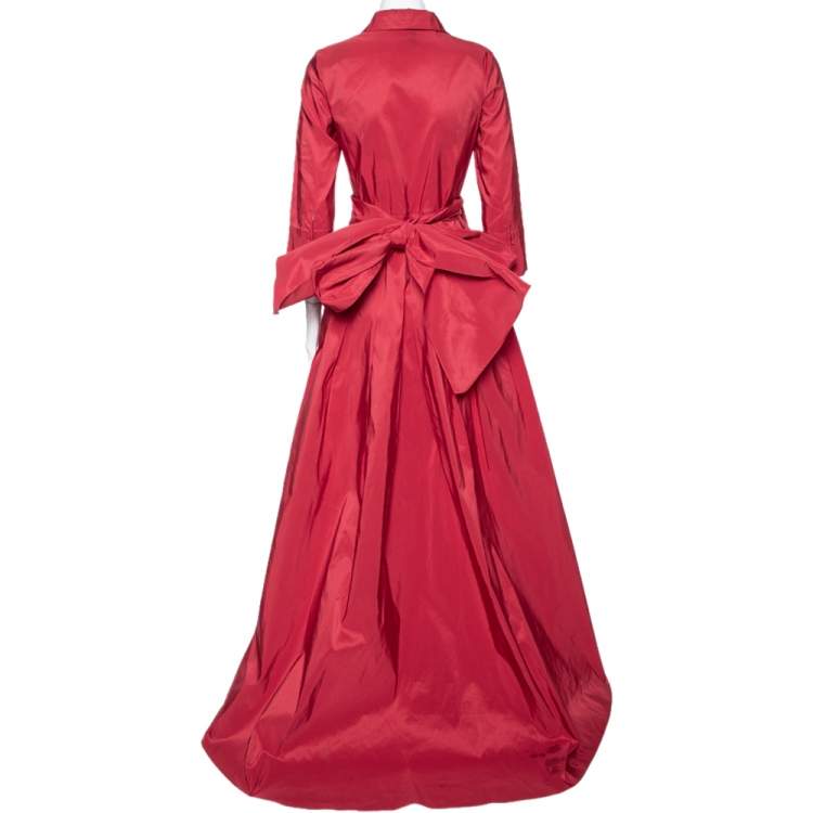مملوكة مسبقًا CH Carolina Herrera Red Cache-Coeur Taffeta Shirt-Dress Evening Gown S