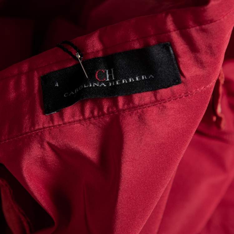 مملوكة مسبقًا CH Carolina Herrera Red Cache-Coeur Taffeta Shirt-Dress Evening Gown S