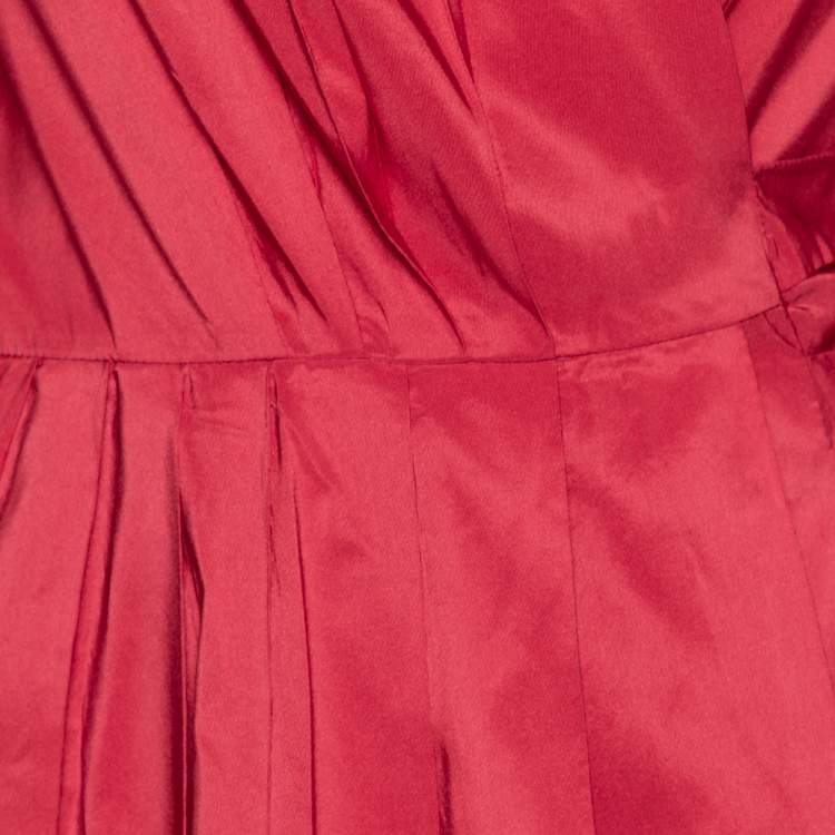 مملوكة مسبقًا CH Carolina Herrera Red Cache-Coeur Taffeta Shirt-Dress Evening Gown S