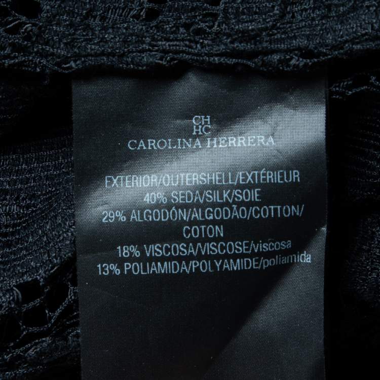 Pre Owned Carolina Herrera Black Lace Ruffled Trim Button Front Shrug M