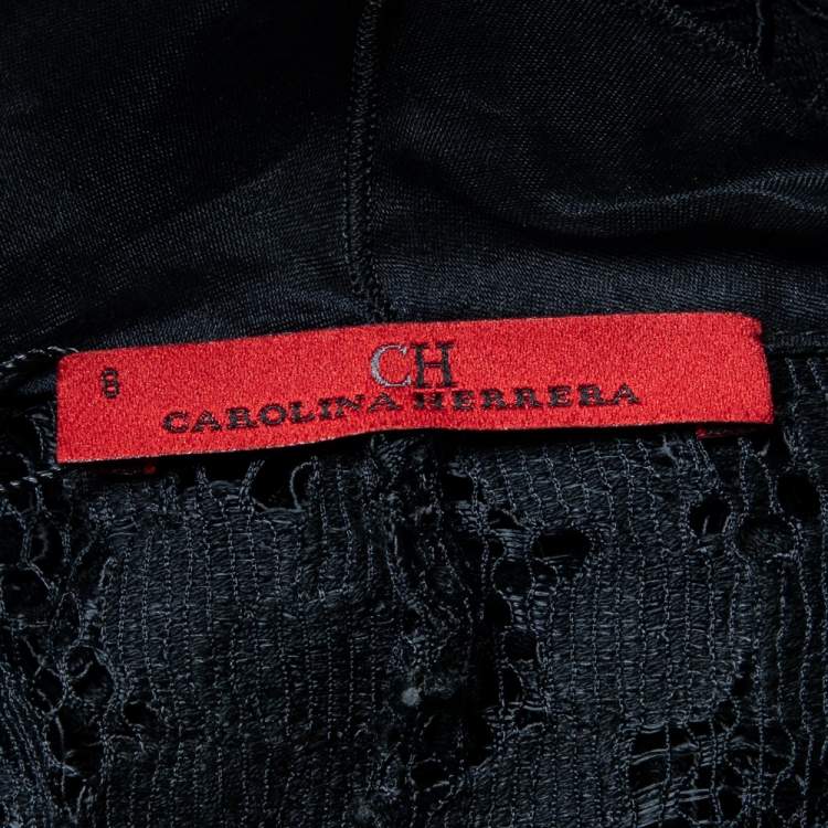 Pre Owned Carolina Herrera Black Lace Ruffled Trim Button Front Shrug M