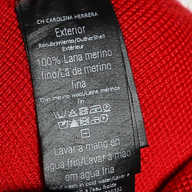 Pre Owned CH Carolina Herrera Red Wool Knit Bow Detail Dress XS