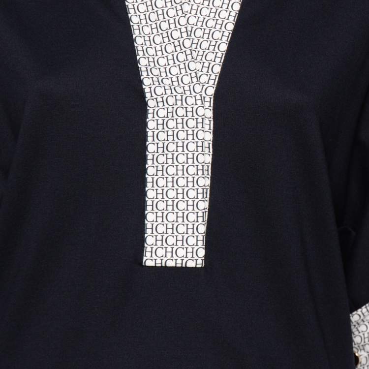 Pre Owned Carolina Herrera Navy Blue Jersey Contrast Trim Dolman Sleeve Top XS
