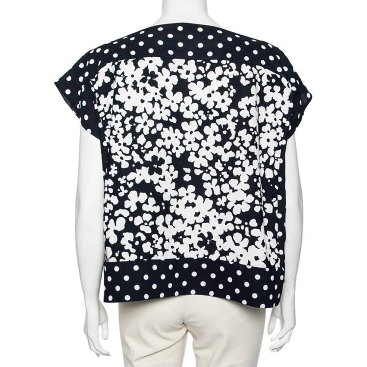 Pre Owned CH Carolina Herrera Navy and White Floral Print Square Top M