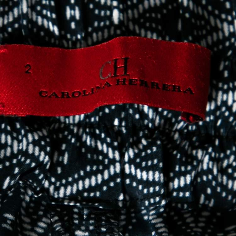 Pre Owned Carolina Herrera Navy Blue Printed Silk Blend Wide Leg Pants S