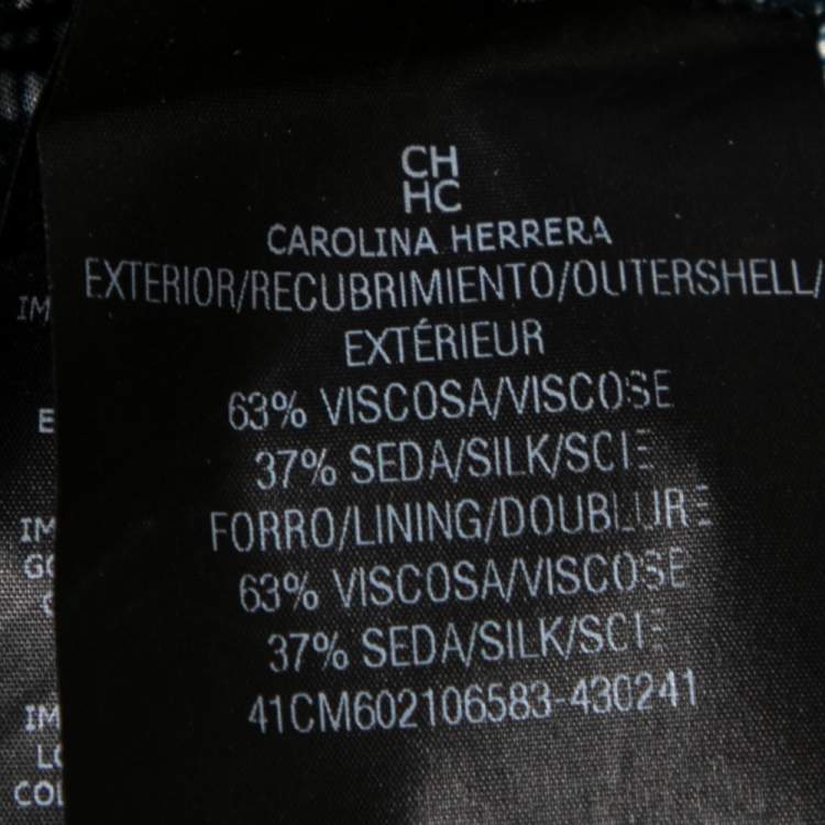 Pre Owned Carolina Herrera Navy Blue Printed Silk Blend Wide Leg Pants S
