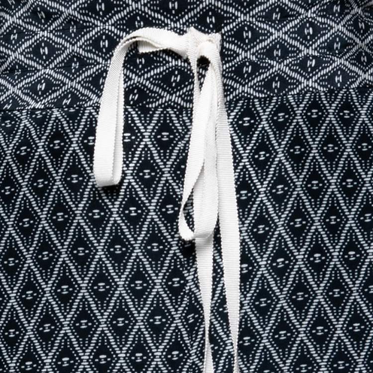 Pre Owned Carolina Herrera Navy Blue Printed Silk Blend Wide Leg Pants S