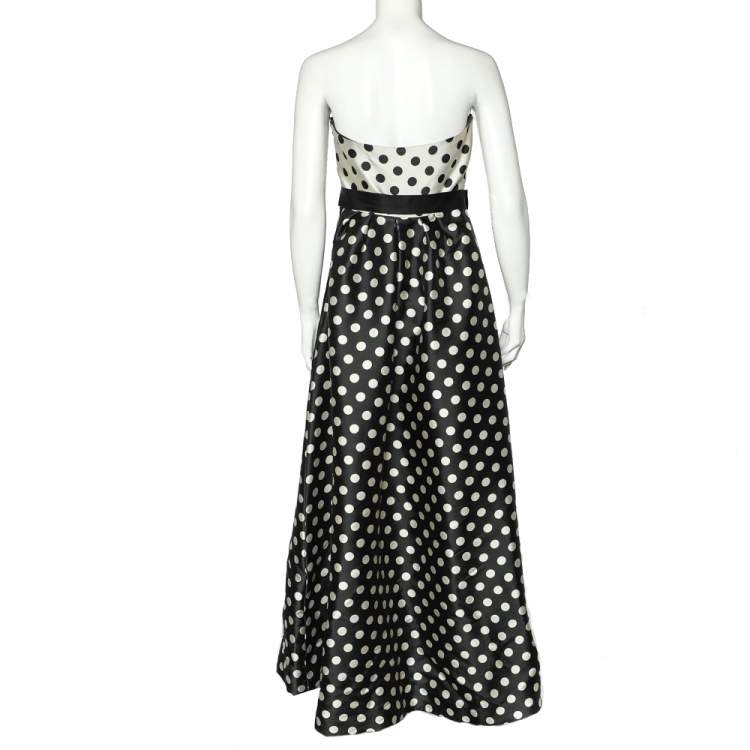 Pre Owned CH Carolina Herrera Monochrome Polka Dot Strapless Evening Gown M