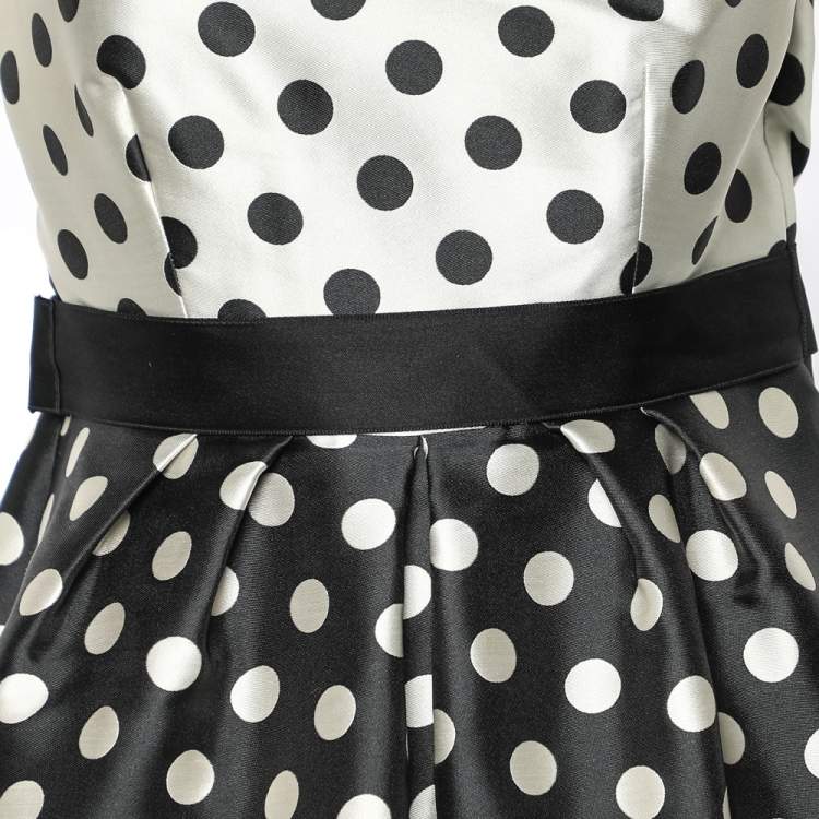 Pre Owned CH Carolina Herrera Monochrome Polka Dot Strapless Evening Gown M
