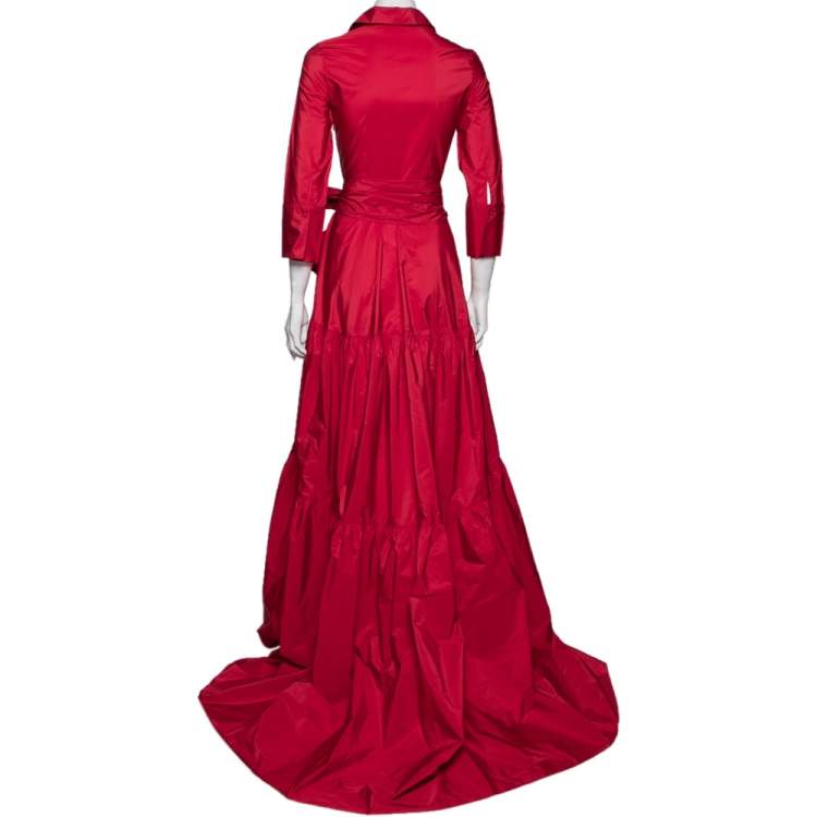 Pre Owned CH Carolina Herrera Red Cache-Coeur Taffeta Shirt-Dress Evening Gown S
